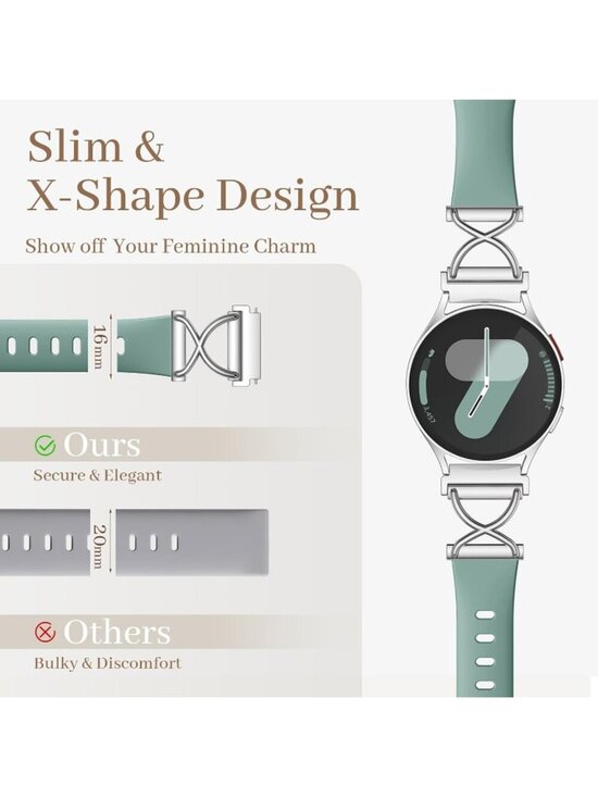 Women\'s Green Skinny Charms X-Shaped Soft Slim Silicone Bands Compatible Watch main image 5